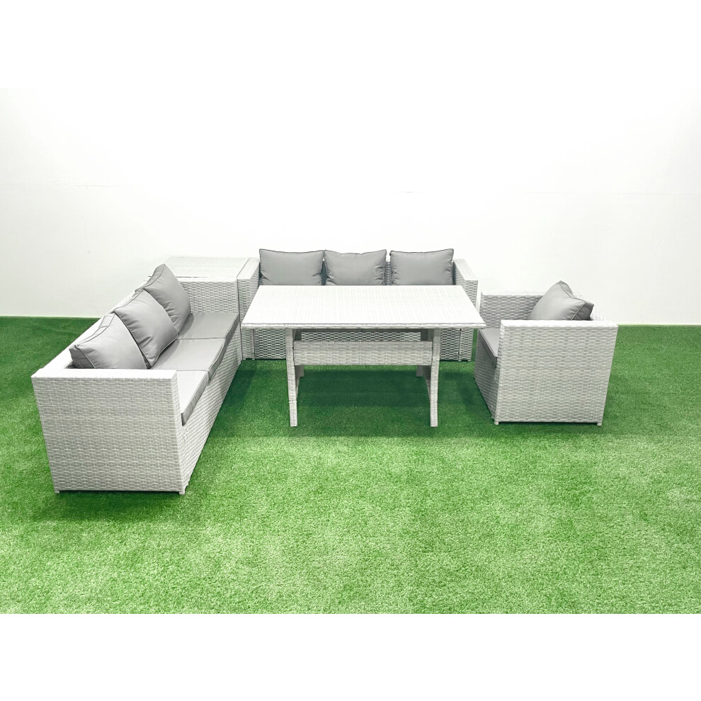Fimous Unisex Light Grey Pieces Outdoor Rattan Sofa Set With Cushions Patio Garden Furniture Sets With Armchair Dining Table Side Table In Size 5 - Image 2