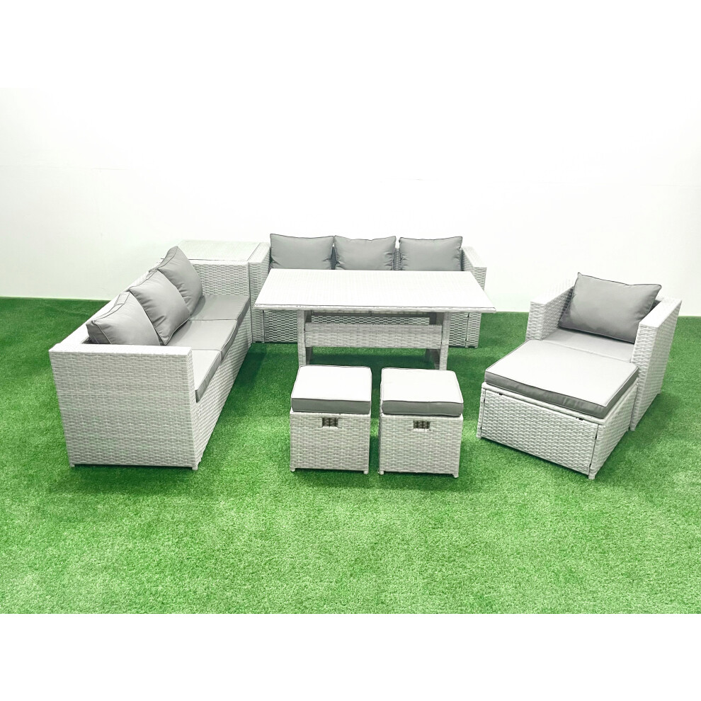 Fimous 8 Pieces Outdoor Rattan Sofa Set with Cushions Patio Garden Furniture Sets with Armchair Dining Table Side Table 3 Footstools