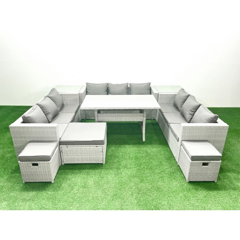 Fimous Rattan Garden Outdoor Furniture Set 12 Seater Garden Sofa Rectangulr Dining Table Set with 3 Footstools 2 Side Tables