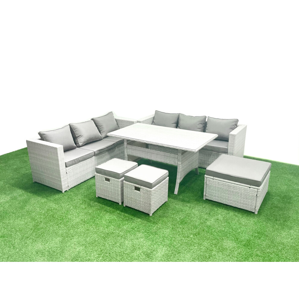 Fimous Rattan Garden Furniture Set 9 Seater Outdoor Sofa Set with Dining Table 3 Footstools Light Grey Mixed