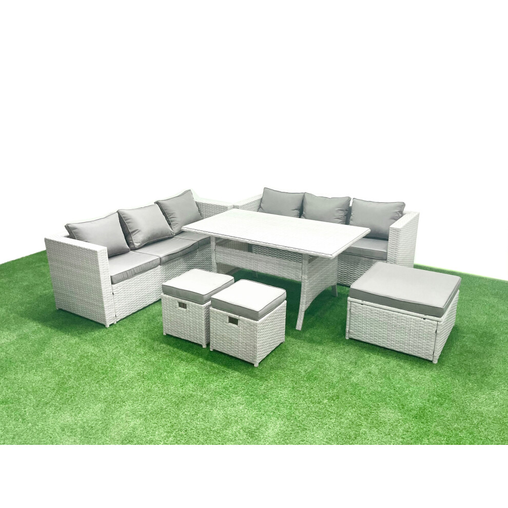 Rackhams Light/Grey Rattan Garden Furniture Set 9 Seater Outdoor Sofa Set With Dining Table 3 Footstools Mixed - Image 2