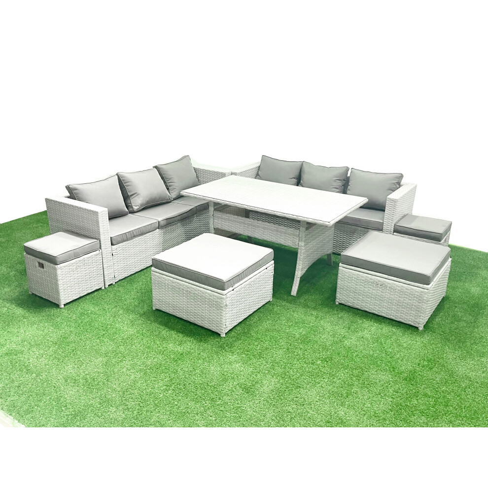 Fimous Rattan Garden Furniture Set Outdoor 10 Seater Patio Dining Sets With Glass Top Dining Table Light Grey Mixed