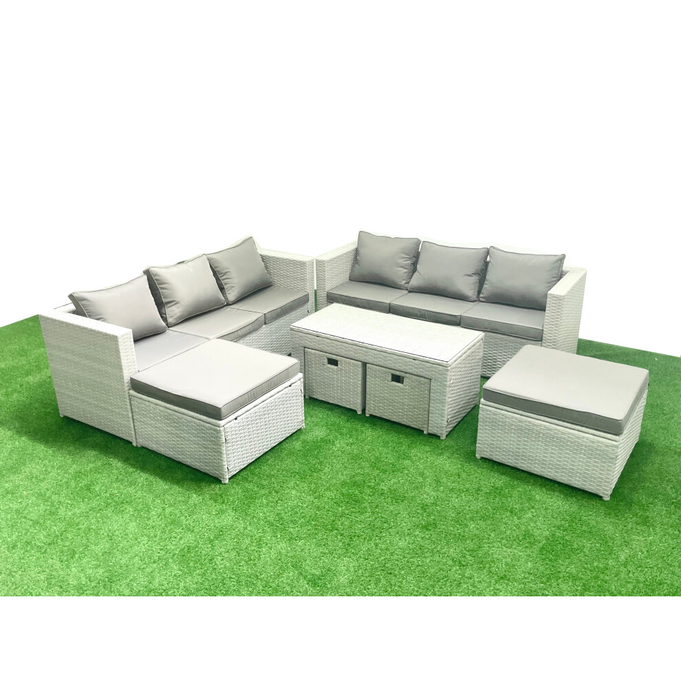 Fimous Light/Grey 10 Seater Rattan Garden Furniture Set With 2 Sofas, Coffee Table, 4 Footstools - Image 3