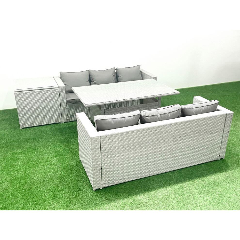 Fimous Rattan Garden Furniture Set 6 Seater Outdoor Sofa Set with Dining Table Side Table Light Grey Mixed