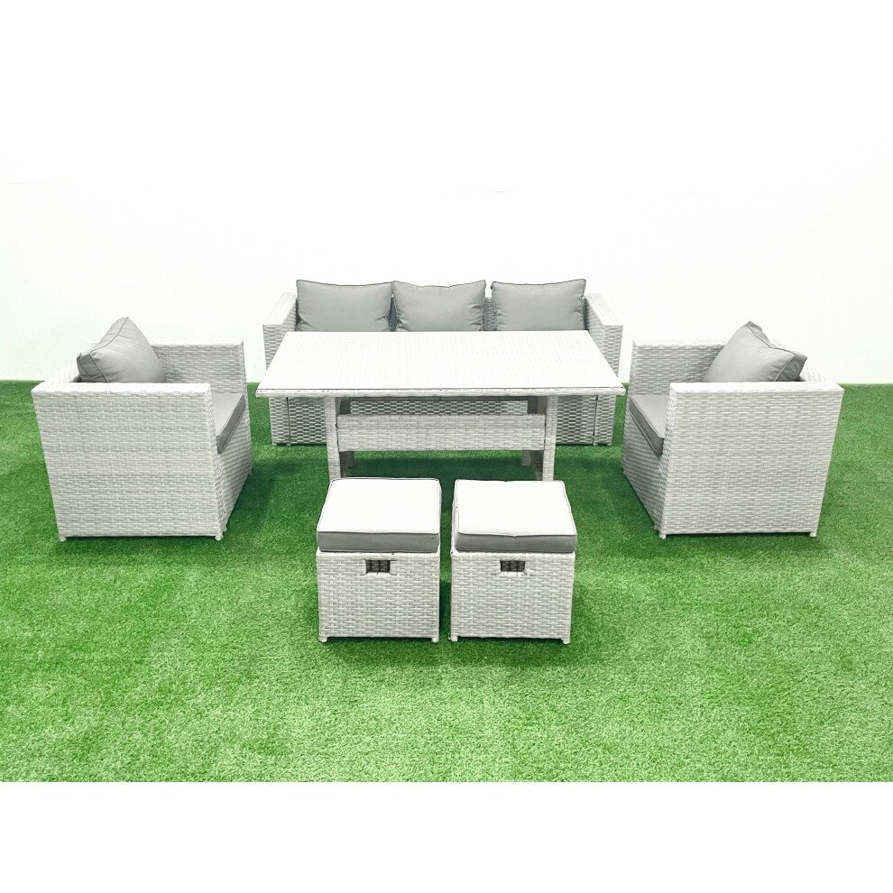 Fimous Garden Dining Set Outdoor Rattan Furniture Set with Sofa Dining Table 2 Chairs 2 Small Footstools Light Grey Mixed