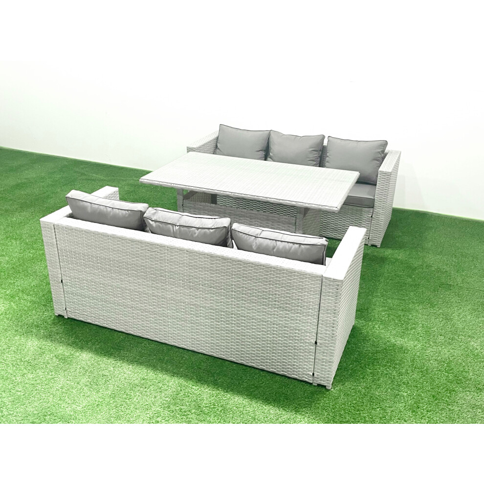 Fimous Rattan Garden Furniture Set 6 Seater Outdoor Sofa Set with Dining Table Light Grey Mixed