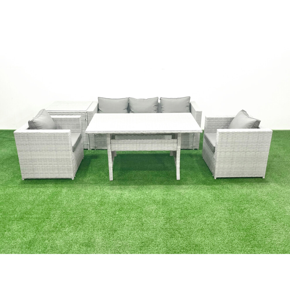 Fimous Garden Dining Set Outdoor Rattan Furniture Set with Sofa Dining Table 2 Chairs Side Table Light Grey Mixed