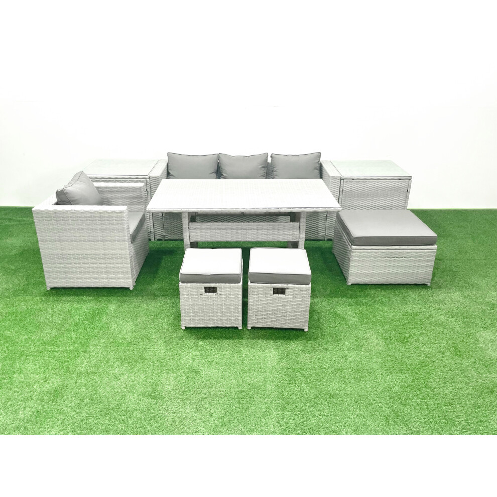 Rackhams Light/Grey Rattan Garden Furniture Dining Set 7 Seater Lounge Sofa Chair Dining Table Set With 3 Footstools 2 Side Tables Mixed - Image 2