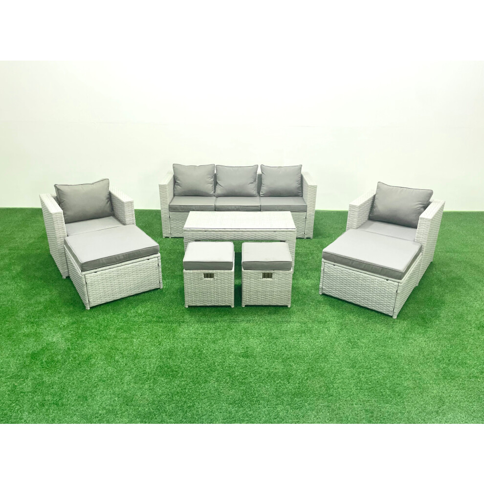 Fimous Rattan Garden Furniture Set Outdoor Lounger Sofa with Coffee Table 4 Footstools Light Grey Mixed 9 Seater