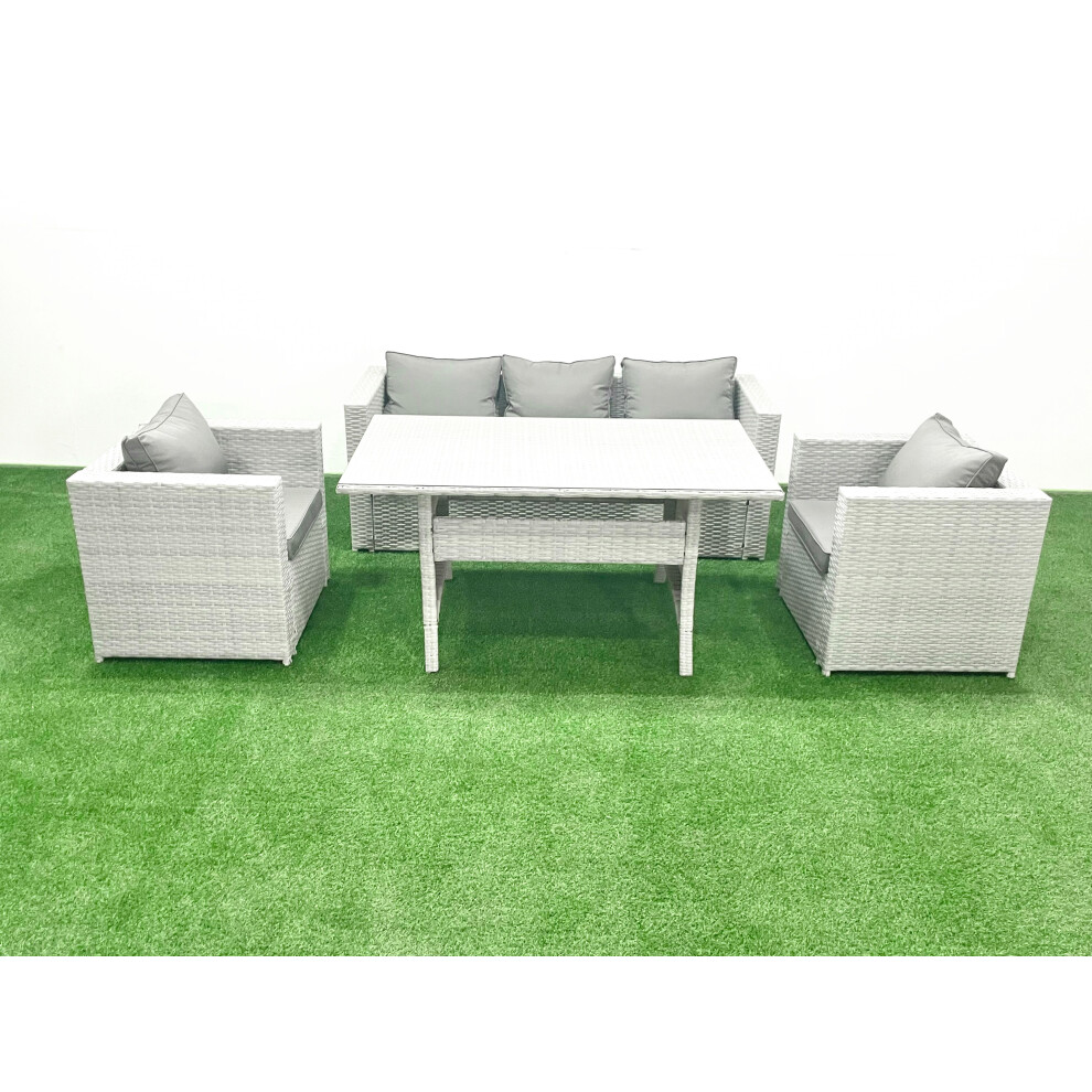 Fimous Garden Dining Set Outdoor Rattan Furniture Set with Sofa Dining Table 2 Chairs Light Grey Mixed