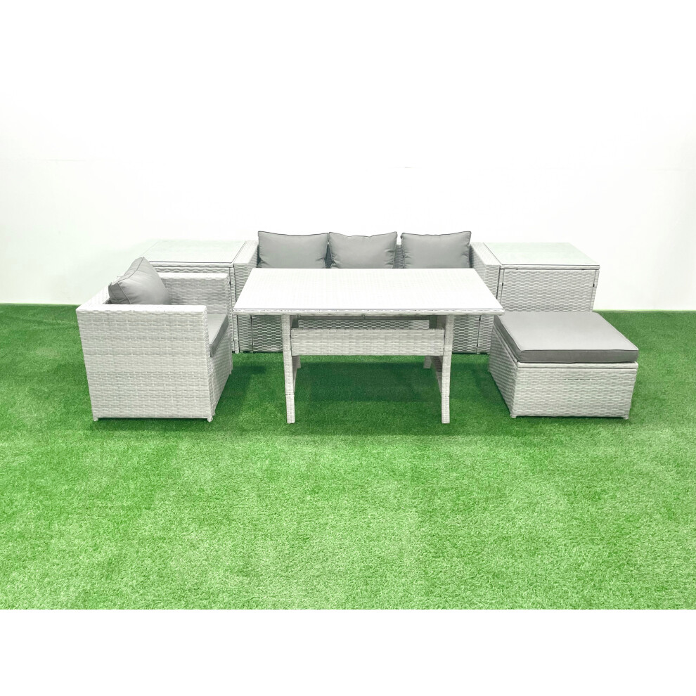 Fimous Light/Grey Rattan Garden Furniture Dining Set 5 Seater Lounge Sofa Chair Dining Table Set With Big Footstool Mixed - Image 2