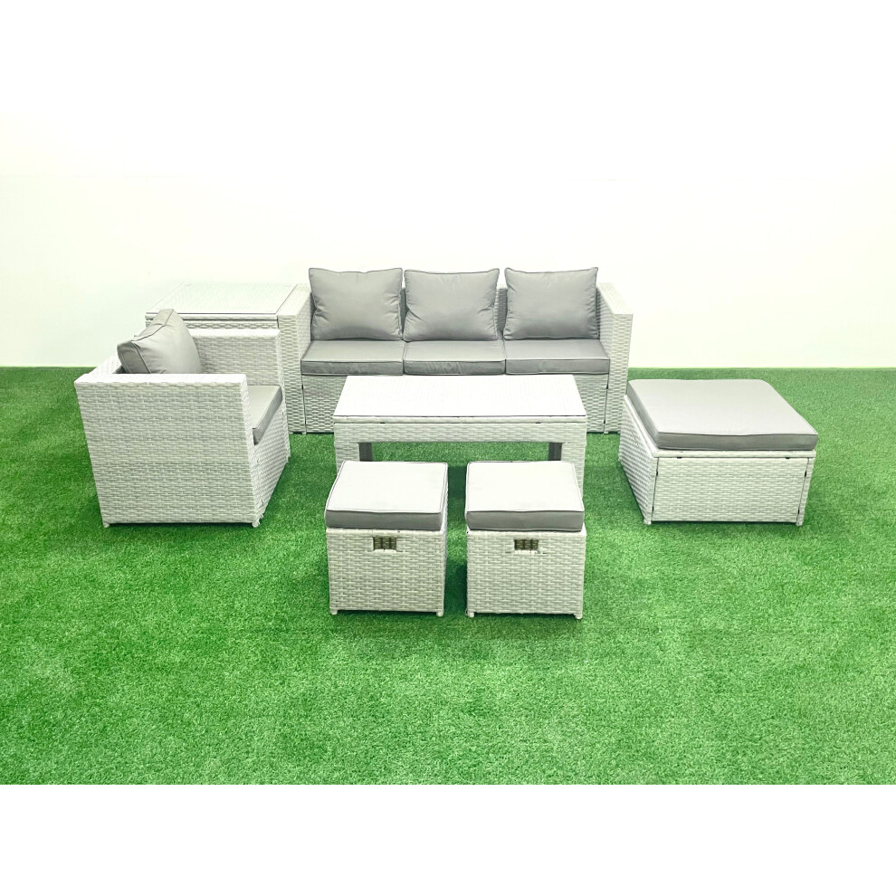 Fimous Rattan Garden Furniture Set Outdoor Lounger Sofa With Coffee Table 3 Footstools Side Table Light Grey Mixed