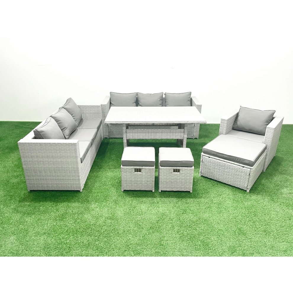 Fimous 7 Pieces Outdoor Rattan Sofa Set With Cushions Patio Garden Furniture Sets With Armchair Dining Table 3 Footstools