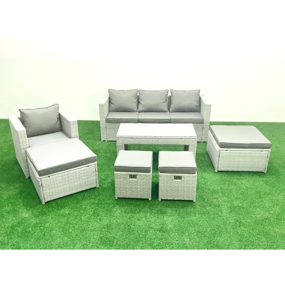 Fimous Rattan Garden Furniture Set Outdoor Lounger Sofa with Coffee Table 4 Footstools Light Grey Mixed