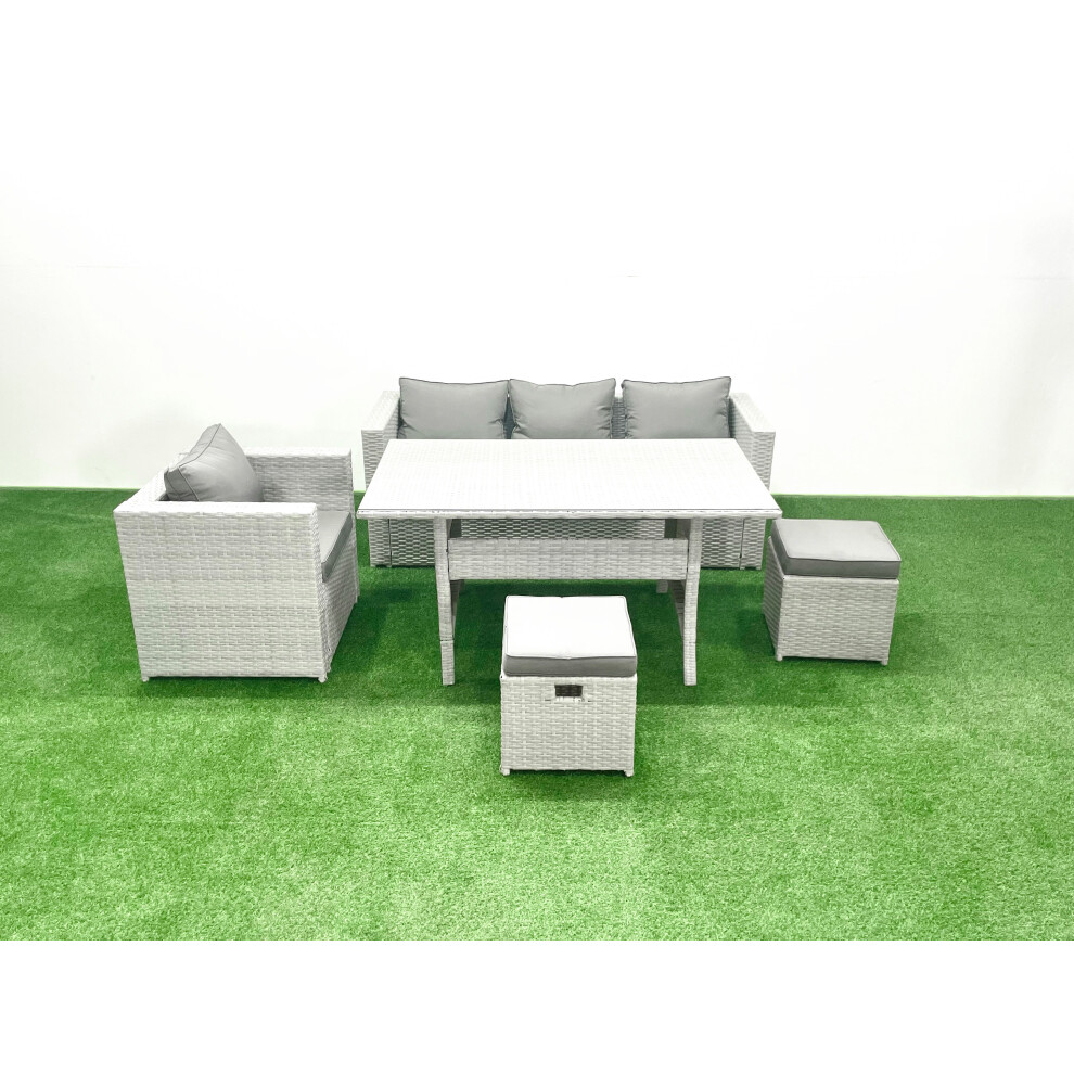 Fimous Garden Dining Set Outdoor Rattan Furniture Set with Sofa Dining Table Small Footstools Light Grey Mixed