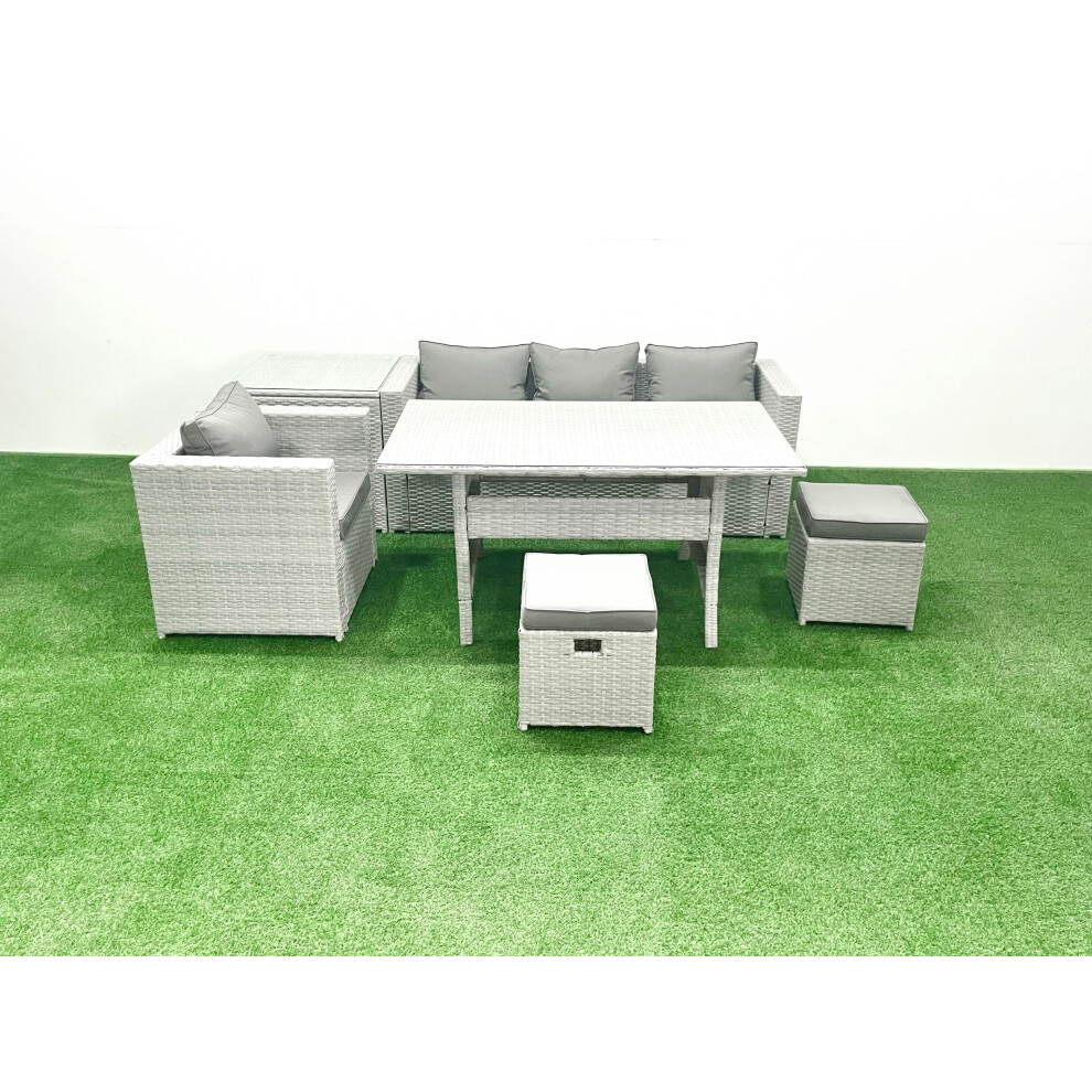 B&Q - Rattan Garden Furniture Dining Set 6 Seater Lounge Sofa Chair Dining Table Set 2 Small Stools Side Table Light Grey - Image 2