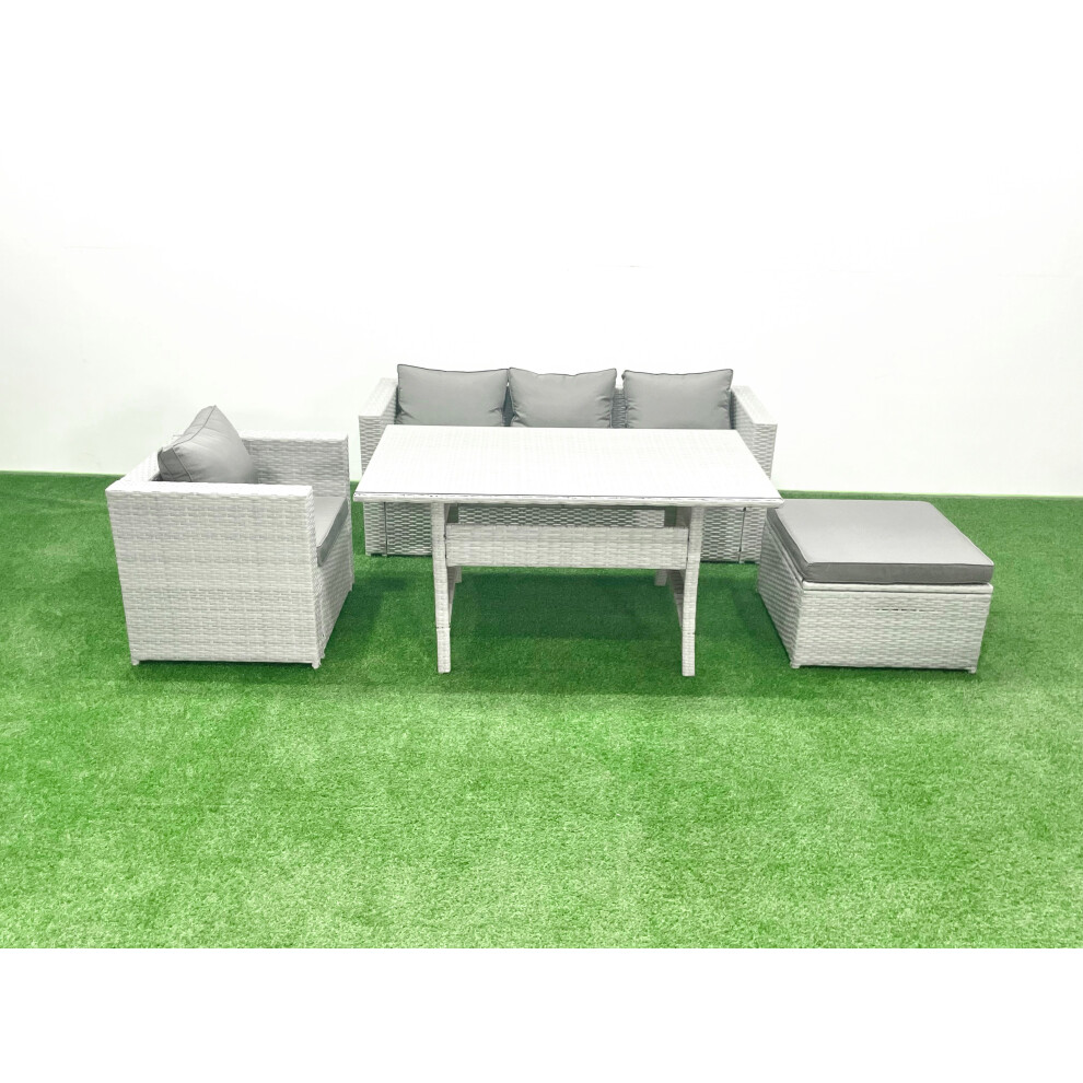 Fimous Garden Dining Set Outdoor Rattan Furniture Set with Sofa Dining Table Big Footstool Light Grey Mixed