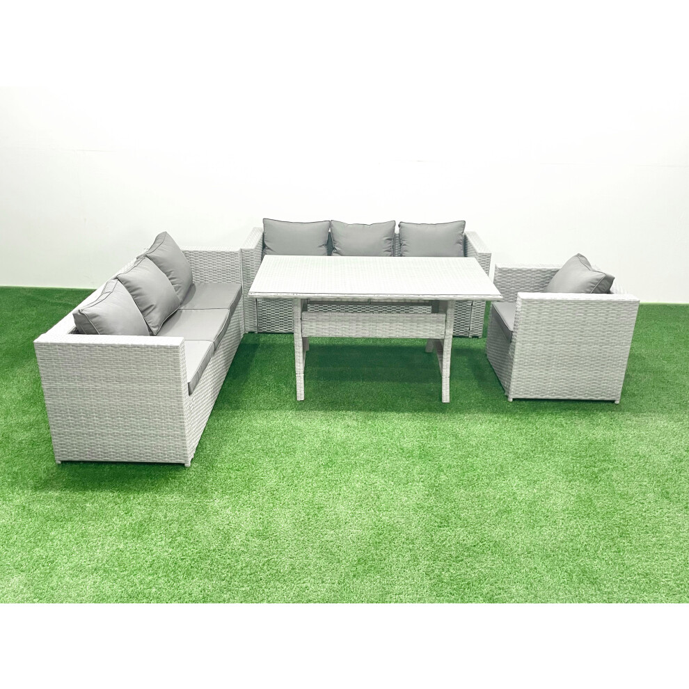 Fimous 4 Pieces Outdoor Rattan Sofa Set with Cushions Patio Garden Furniture Sets with Armchair Dining Table Light Grey Mixed