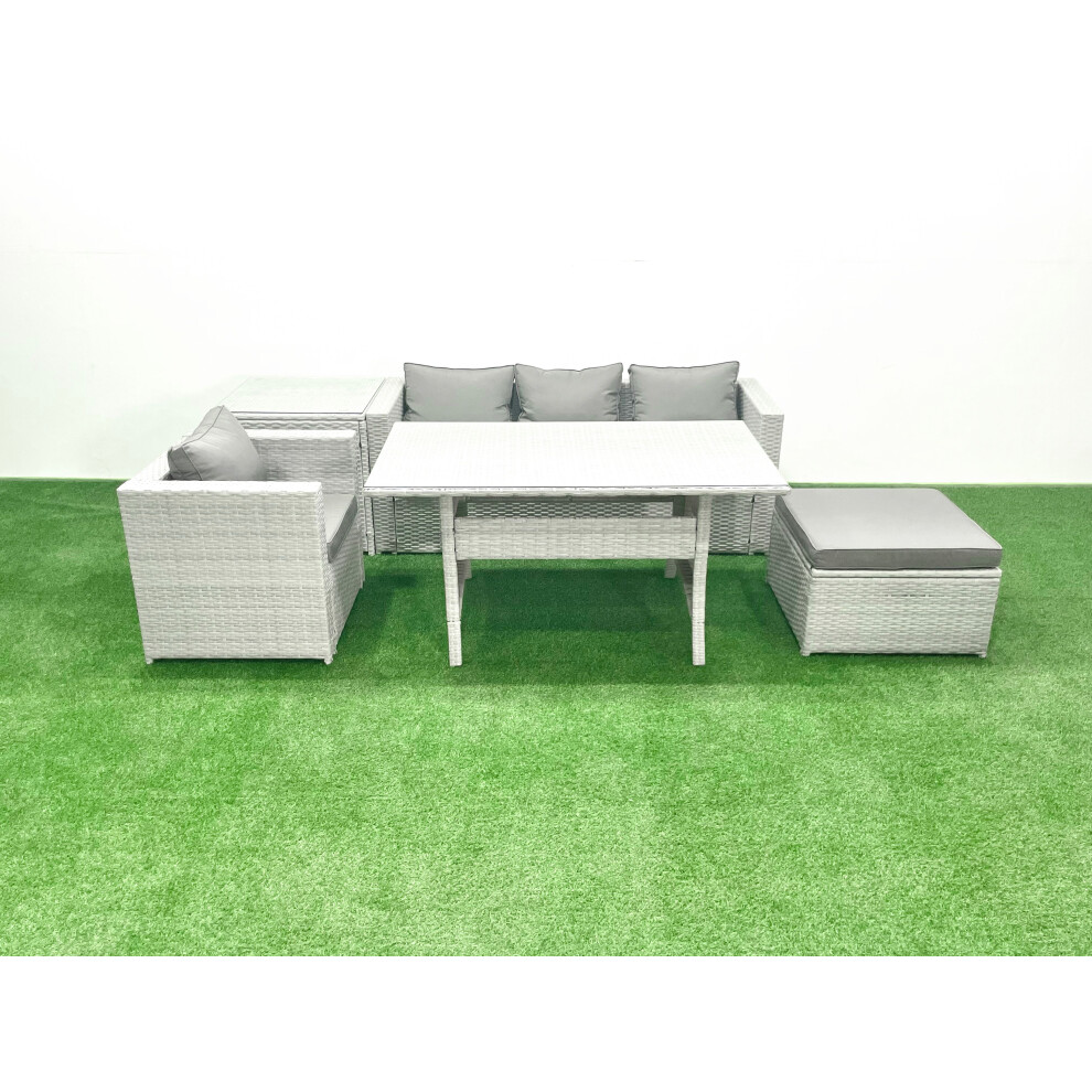 Fimous Rattan Garden Furniture Set Outdoor 5 Seater Patio Dining Sets with Glass Top Dining Table and Side Table Light Grey Mixed