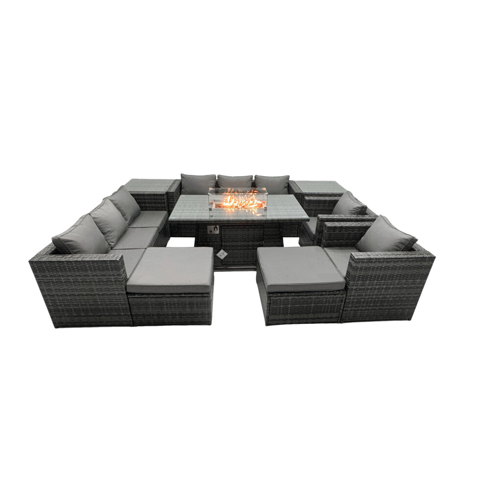 Fimous Unisex Dark Grey Rattan Garden Furniture Firepit Dining Set Seater Lounge Sofa Table Set With 2 Side Table 2 Big Footstool In Size 10 - Image 2