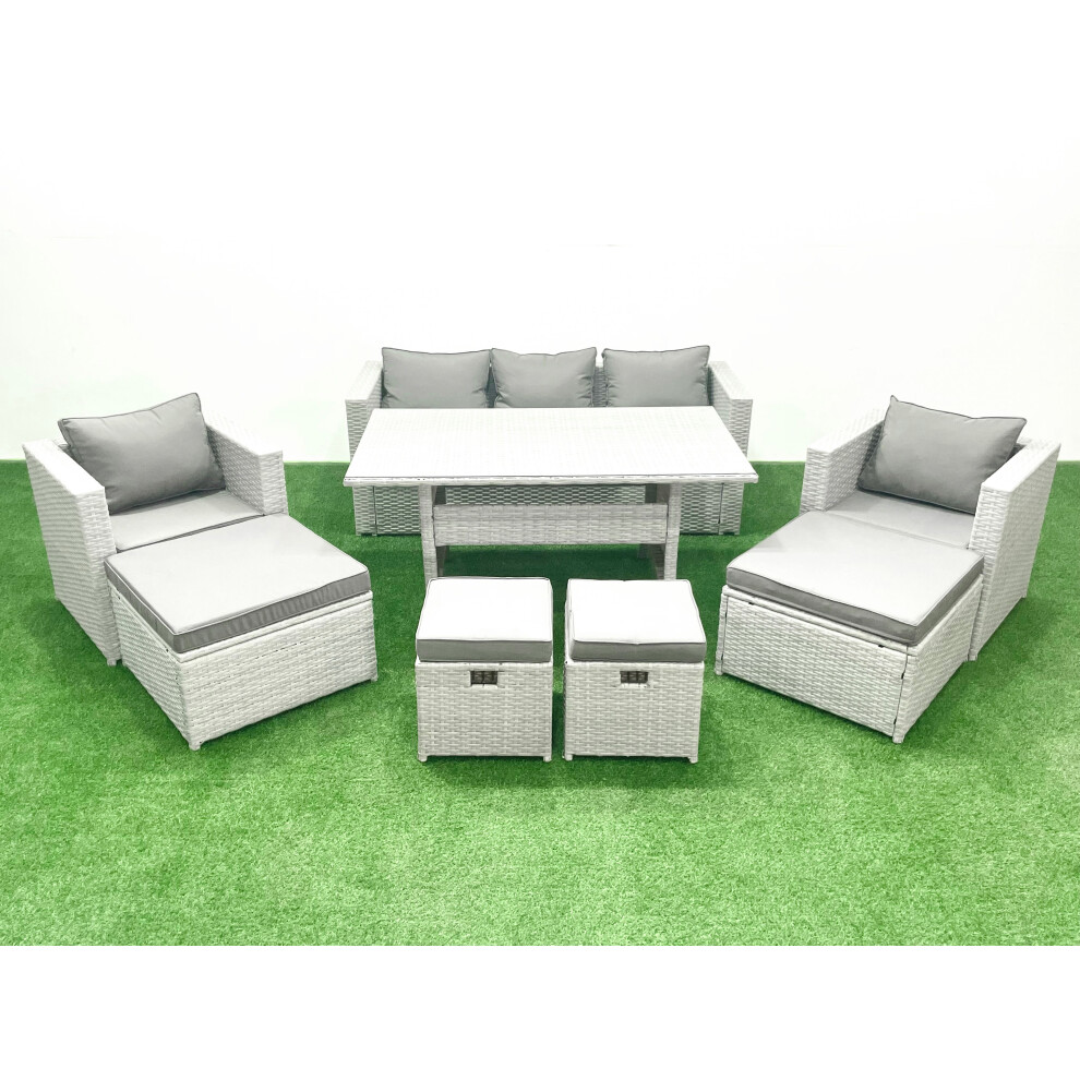 Fimous Rattan Garden Furniture Set Outdoor 9 Seater Patio Dining Sets with Glass Top Dining Table Light Grey Mixed