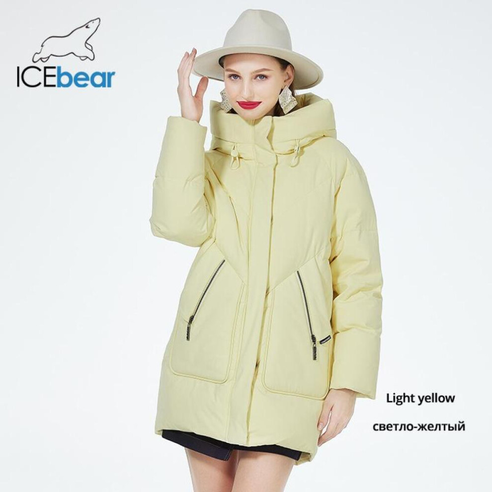 (yellow, 48) Icebear 2023 New Women&apos;s Winter Puffer Jacket Mid-length Casual Hooded Windproof Cotton Coat Brand Clothing Gwd3922i