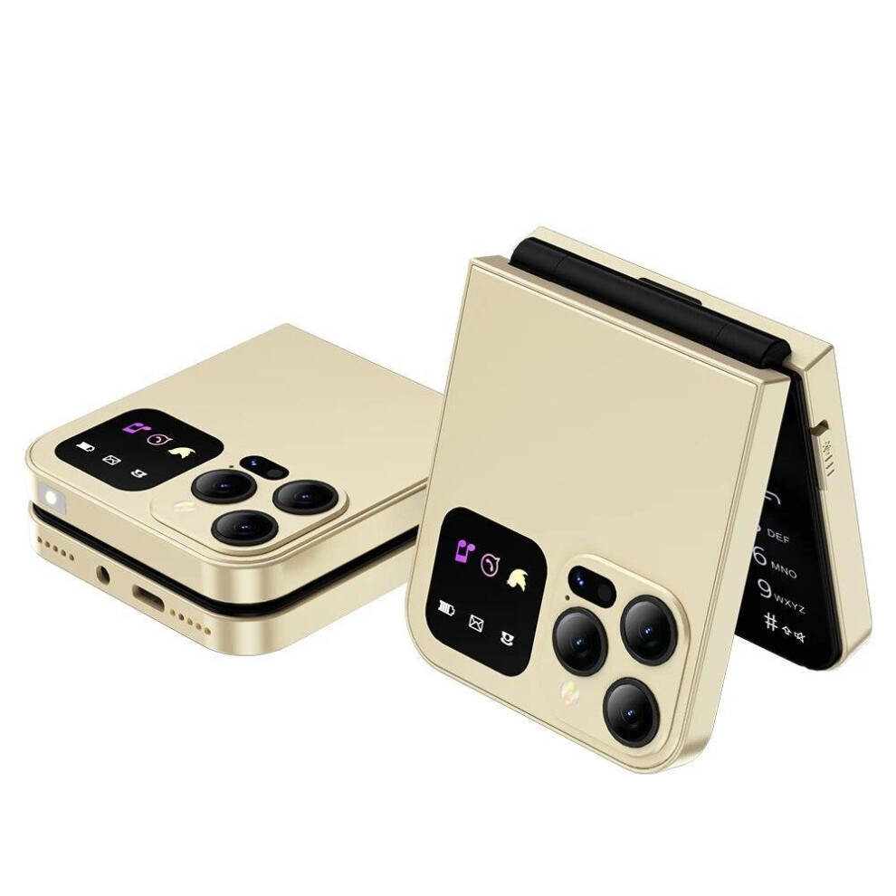 (gold, Without TF card) 2.4" Foldable Mobile Phone Auto Fm Radio Call Record Speed Dial Magic Voice Dual Sim Gsm Unlocked Foldable Cellphones Backup Phone