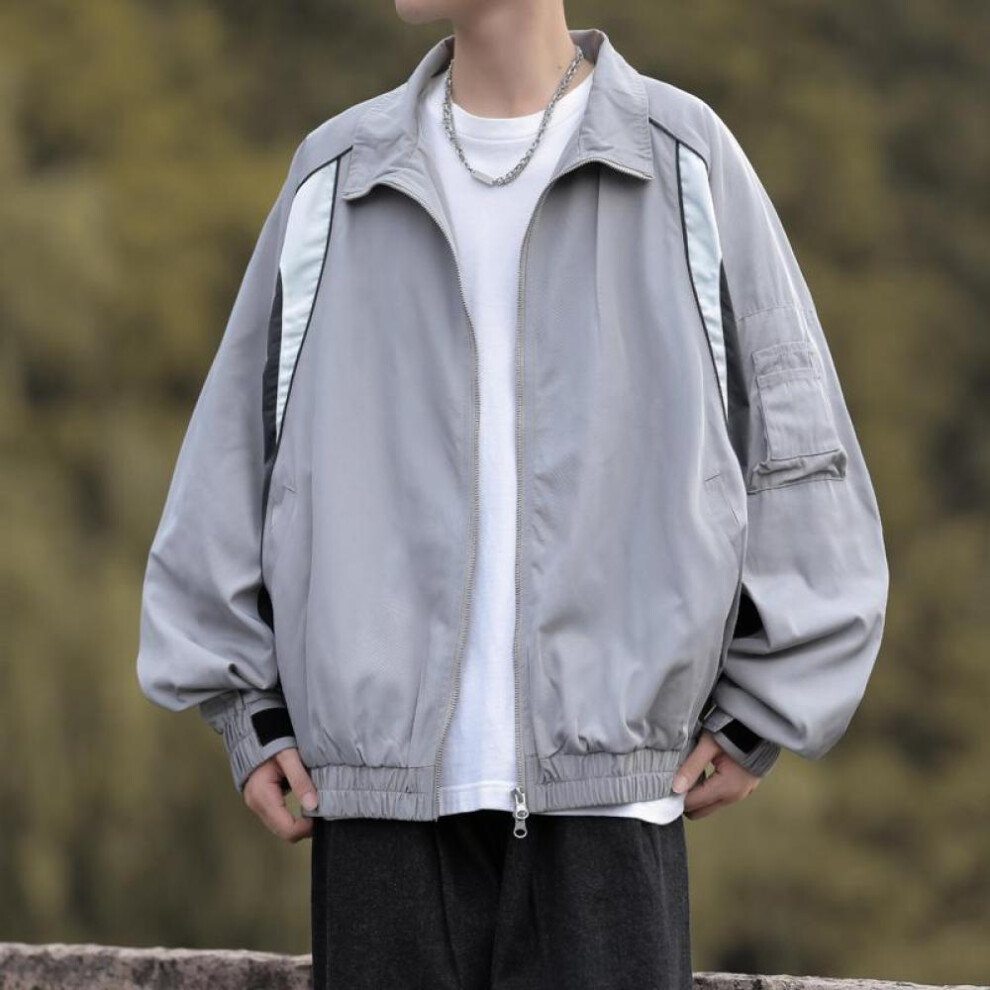 (grey, S) Japanese Men&apos;s Y2k Tracksuit Grey Blazer Bomber Varsity Jacket Coat Streetwear Pilot For Men Korean Clothes Style 2023 Techwear