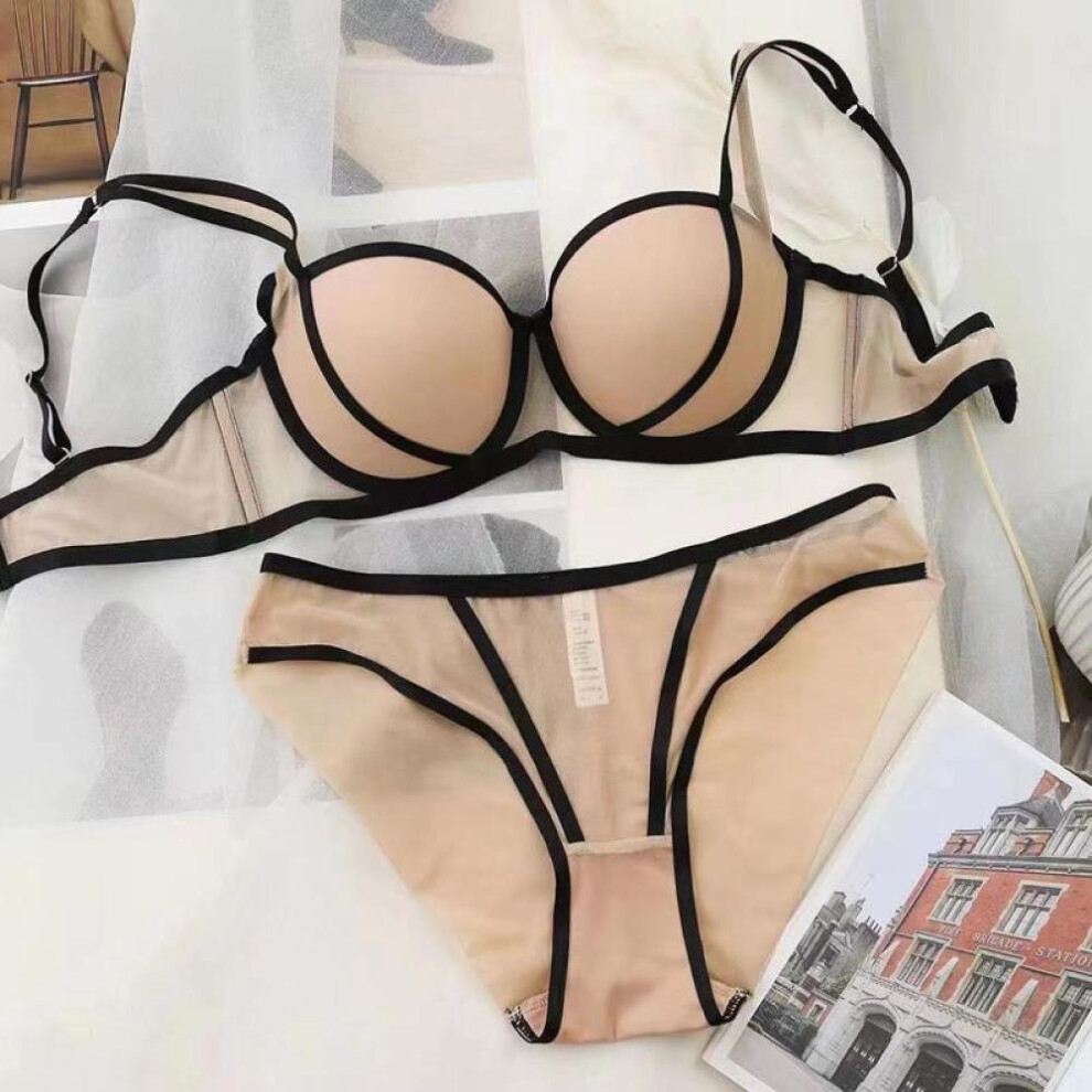 (black, 75B) Cinoon Sexy French Women&apos;s Underwear Set Push-up Bra And Panty Sets Comfort Brassiere Adjustable Straps Gathered Lingerie Set