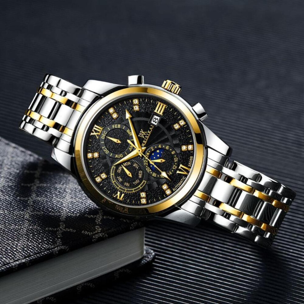 (gold,black) WEISIKAI 5008B Men Watches New TOP Brand Luxury Men&apos;s Watch With Box Waterproof Luminous Calendar Automatic Men&apos;s Mechanical Watches