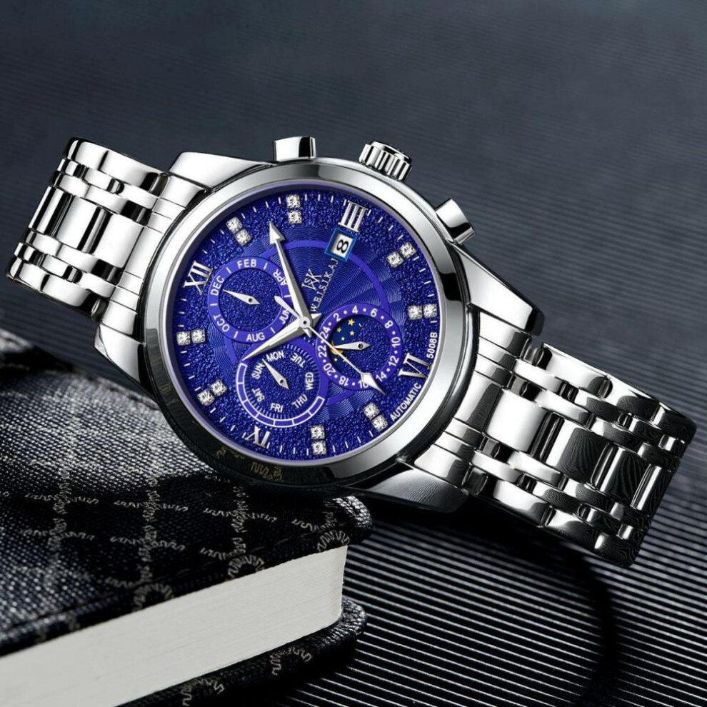 (blue) WEISIKAI 5008B Men Watches New TOP Brand Luxury Men&apos;s Watch With Box Waterproof Luminous Calendar Automatic Men&apos;s Mechanical Watches