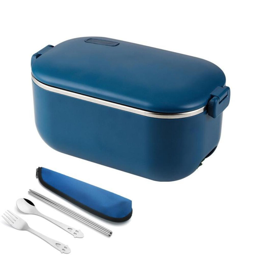 (blue, 12V - Car Plug) Stainless Steel Electric Heating Lunch Box Car Us Eu Plug 220v 110v 12v Office Outdoor Portable Food Heated Warmer Container