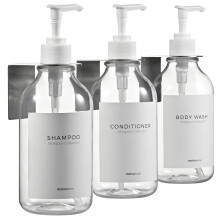 MaisoNovo Shampoo and Conditioner Dispenser - Shower Soap Dispenser Wall Mounted - 16.9 fl oz Set of 3 Clear Plastic Bottles White Pump - Shampoo Disp