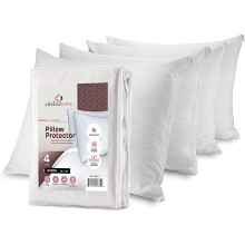 CirclesHome Pillow Protectors 4 Pack Queen Zippered - 100% Cotton Breathable Pillow Covers - Protects Pillows from Dirt Dust and Debris (Queen - Set