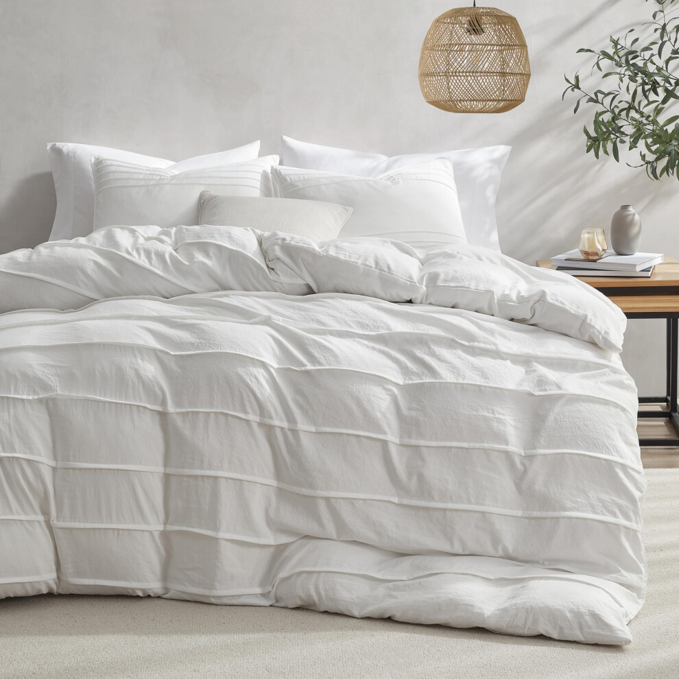 Housse de couette blanche Oli Anderson Queen Size - Housse de couette pliss   e Queen 3 pi   ces, ensemble de literie textur    doux et respirant avec