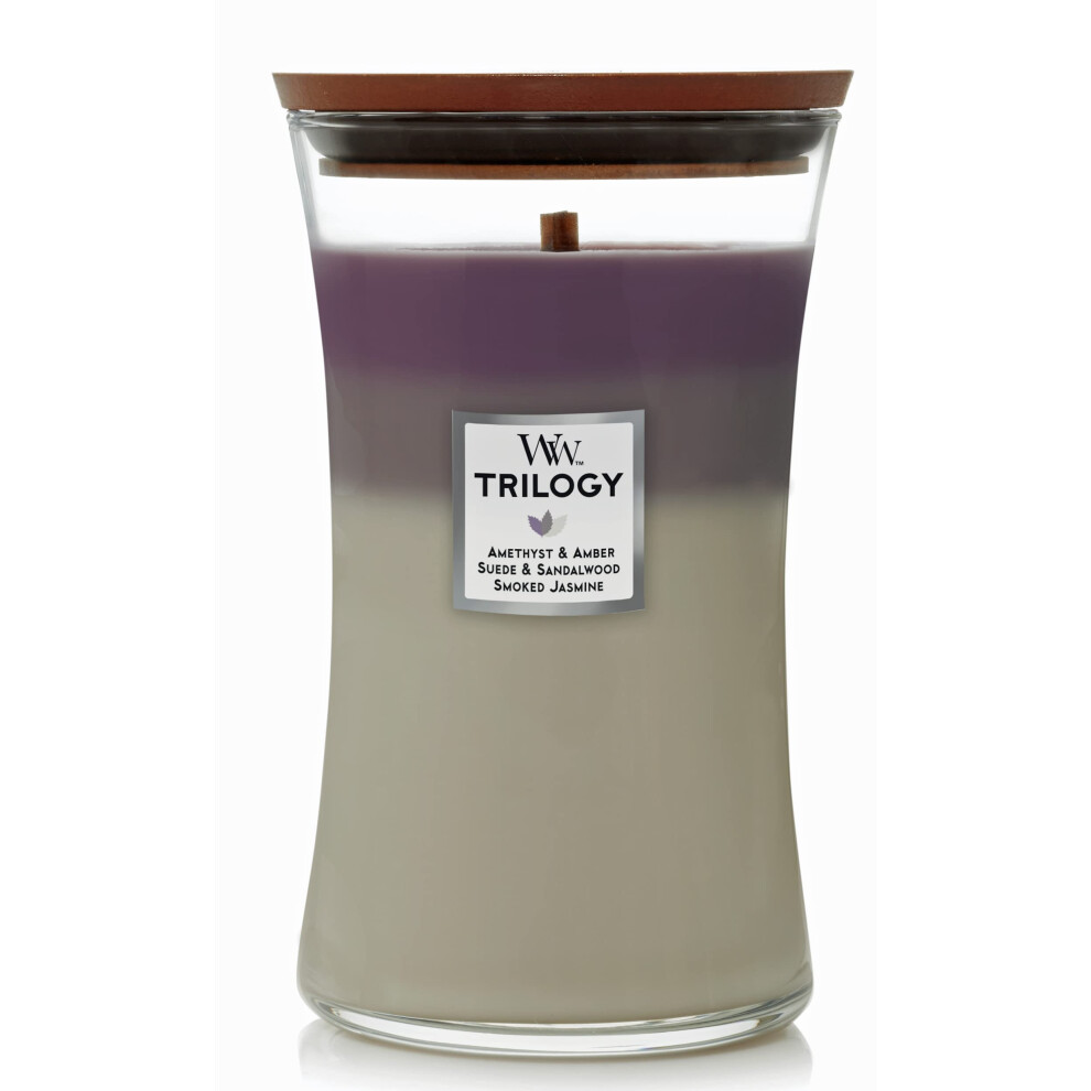 WoodWick Large Hourglass Candle  Amethyst Sky - Premium Soy Blend Wax  Pluswick Innovation Wood Wick  Made in USA