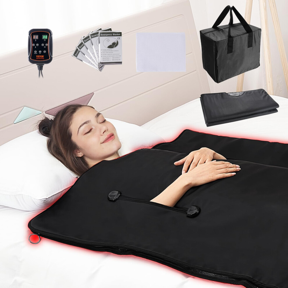 VEVOR Far Infrared Carbon Heating Sauna Blanket for Detoxification  Portable Far Infrared Sauna for Home with Arm Holes for Comfort  1-6 Level Adjusta