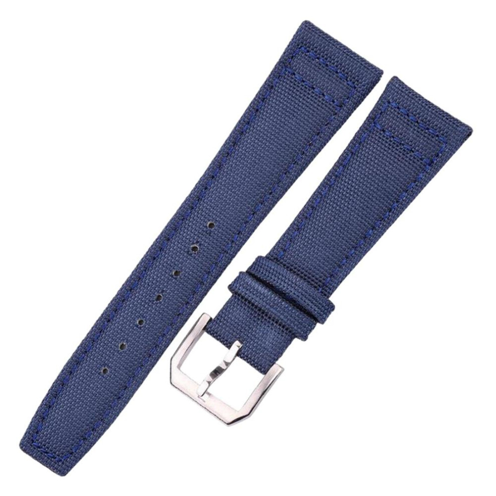 (blue, 22mm) Nylon + Genuine Leather Black Green Blue Watch Band Strap With Stainless Steel Buckle 20 Mm 21 Mm 22 Mm