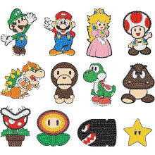 12pcs Super Mario Bros Diy Diamond Painting Stickers For Beginners Gifts Decoration