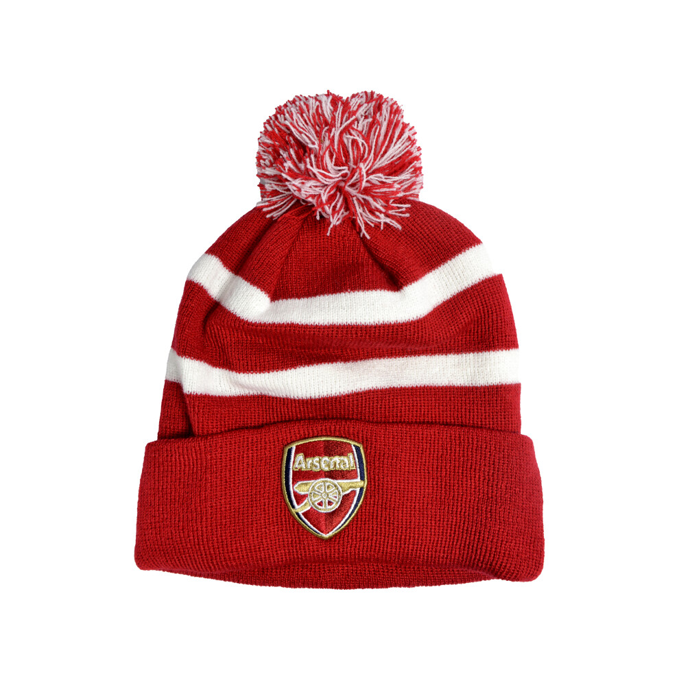 Arsenal Knitted Striped Bobble Hat Red White