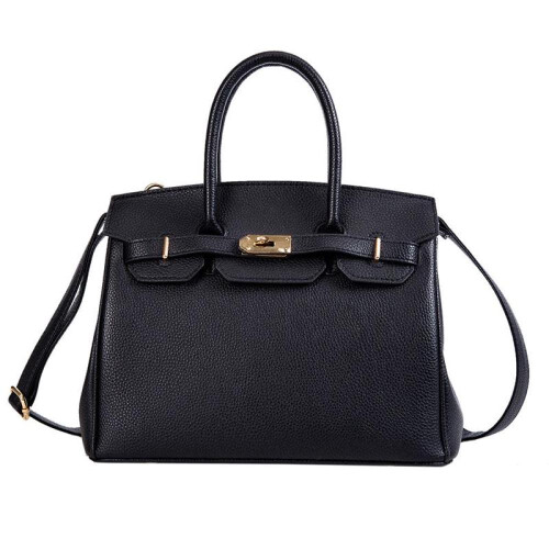 (black, 30cm*15cm*24cm) 2020 Lock Handbag Fashion Lychee Pattern Single Shoulder Diagonal Platinum