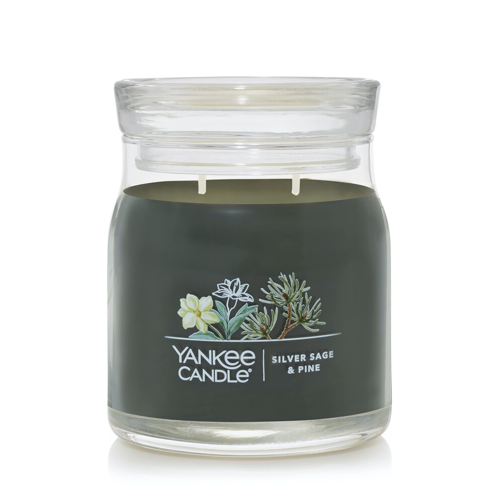 Yankee Candle Silver Sage & Pine Scented  Signature 13oz Medium Jar 2-Wick Candle  Over 35 Hours of Burn Time  Christmas | Holiday Candle