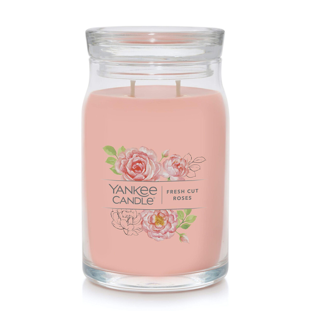 Yankee Candle Fresh Cut Roses Scented  Signature 20oz Large Jar 2-Wick Candle  Over 60 Hours of Burn Time