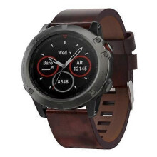 (Brown) For Garmin Fenix 5X Sapphire 26mm Leather Steel Buckle Watch Band