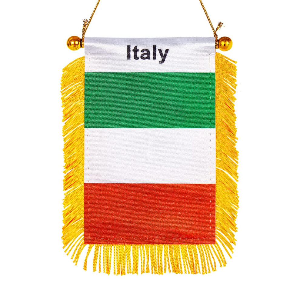 Wxtwk 3 X 5 Inch Italy Flag Italian Window Hanging Flag Small Mini Car Flags Banners Rearview Mirror Decoration With Suction Cup Fringy Banner Golden 761325749264