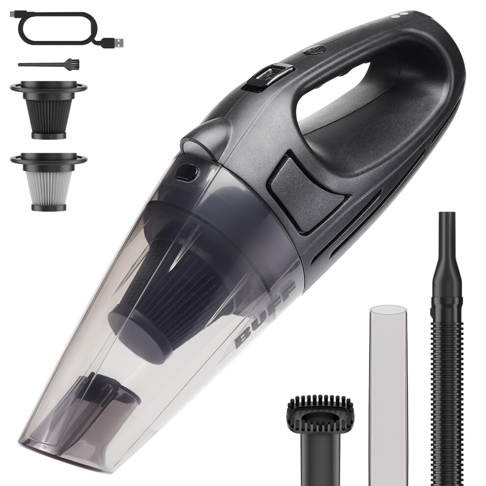 BUFF Handheld Vacuum Cordless - Portable and Rechargeable Car Vacuum Cleaner with LED Flashlight  Crevice Tool  Brush  and Storage Case for Home  Offi