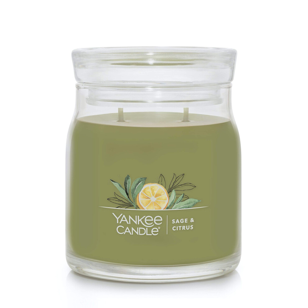 Yankee Candle Sage & Citrus Scented  Signature 13oz Medium Jar 2-Wick Candle  Over 35 Hours of Burn Time