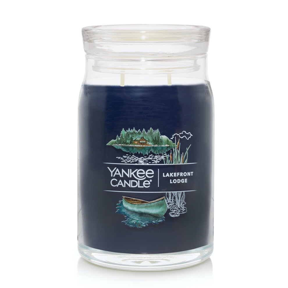 Yankee Candle Lakefront Lodge Scented  Signature 20oz Large Jar 2-Wick Candle  Over 60 Hours of Burn Time