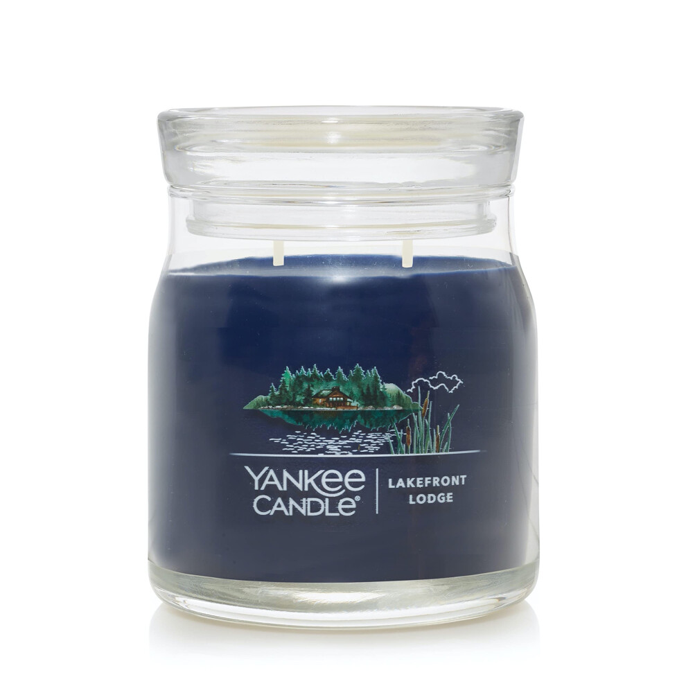 Yankee Candle Lakefront Lodge Scented  Signature 13oz Medium Jar 2-Wick Candle  Over 35 Hours of Burn Time