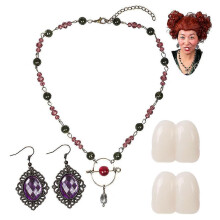 Earrings Necklace And Tooth Cap Set Cosplay Accessories for Winifred Sanderson Hocus Pocus for Halloween